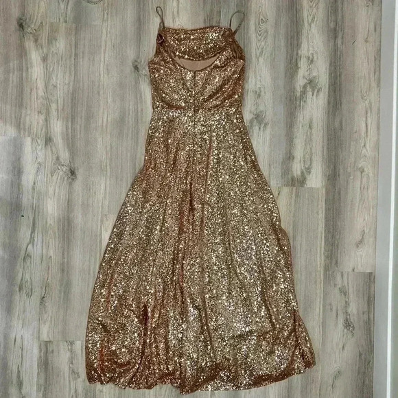 Revelry Hazel Gold Full Sequin Ball Gown New Year Dress Bridesmaid Maxi Size 8 - Picture 7 of 9